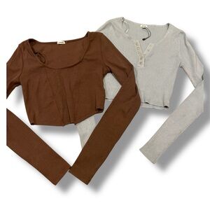 2pc Bundle Lot Garage Shirt Long Sleeve Pullover Crop Top Size S/M